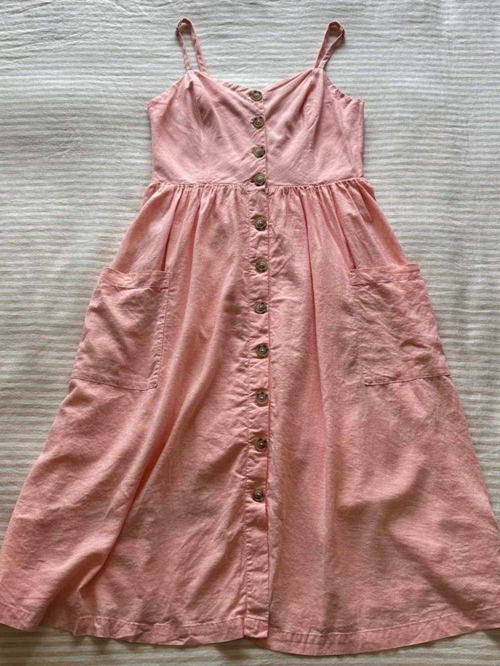cooporative peachy button up linen/rayon midi dress / size large